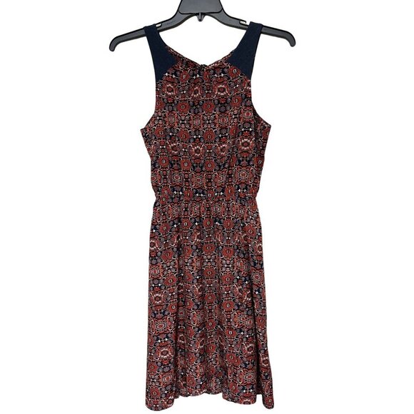 Athleta XS Sleeveless Red & Navy Geometric Print Dress With Tie-Back - Picture 1 of 13